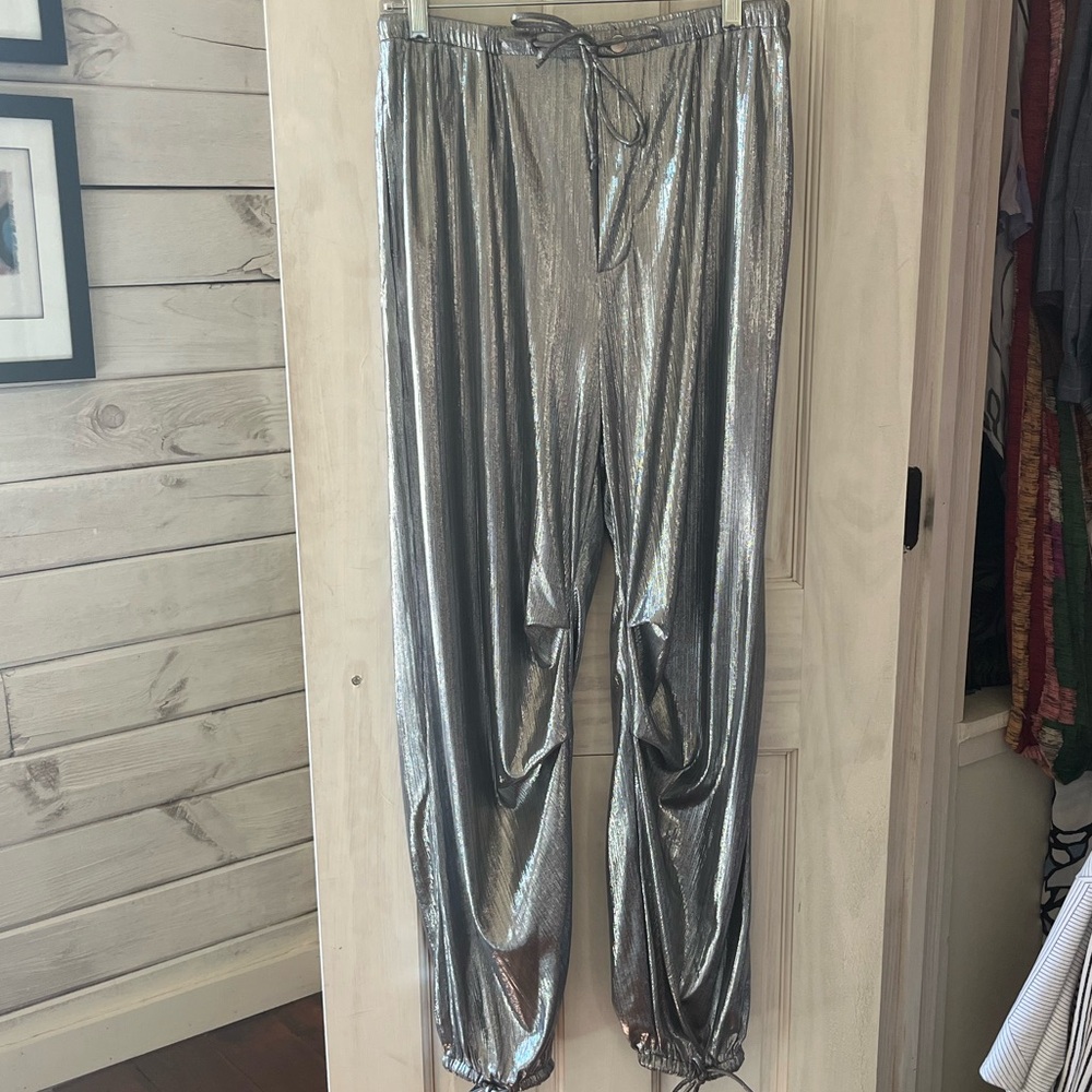 Anthropologie - by Anthropologie - liquid silver joggers XS